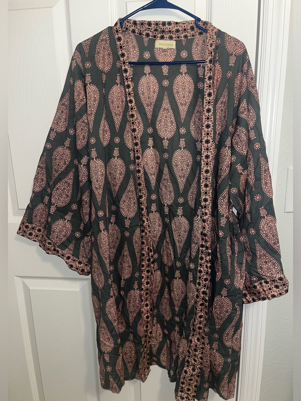 World Market Women's Kimono Cover-up with Paisley Print gray pink one size